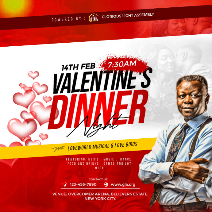 White Professional Valentine Church, Valentine Dinner, Valentine, Valentine Flyer, Party Dinner Inst Instagram Post template