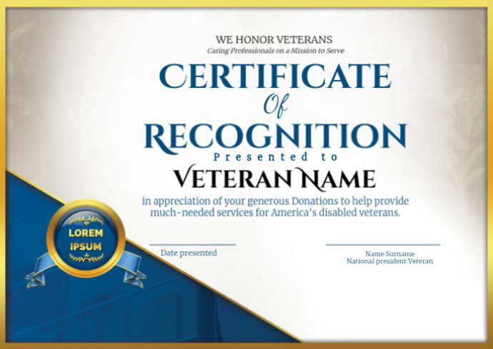 Post Cards Pics White Professional Veteran Recognition Certificate Postcard Template ...