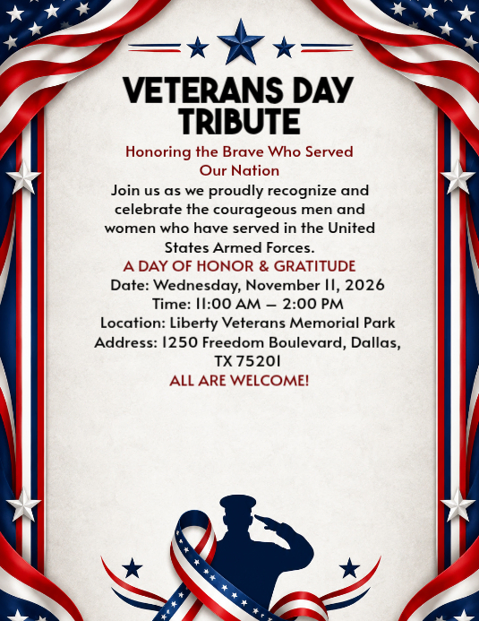 Plantilla de White Professional Veterans Day Tribute Event Flyer ...