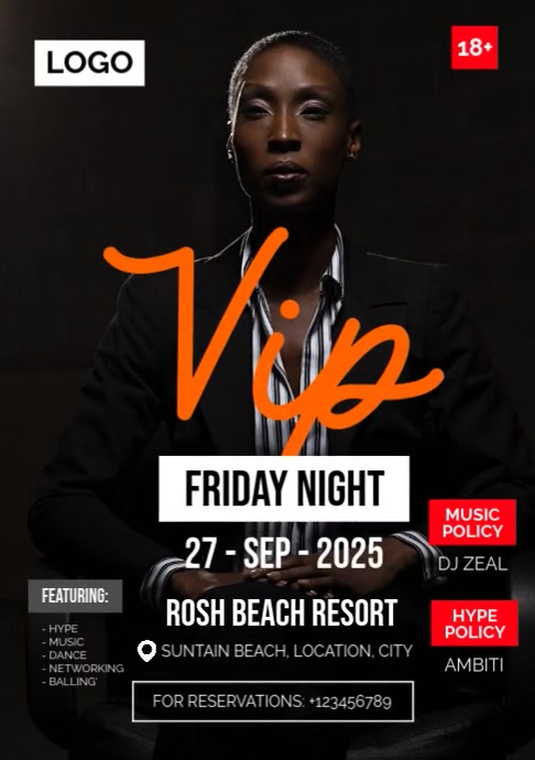 White Professional Vip Friday Night CLUB POSTER A3 template