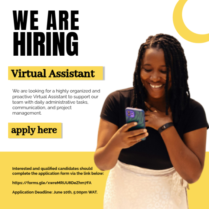 White Professional Virtual Assistant Hiring Instagram Post Template ...