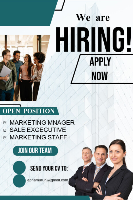 White Professional We Are Hiring Graphic Designer Content Writing Etc Poster 海报 template