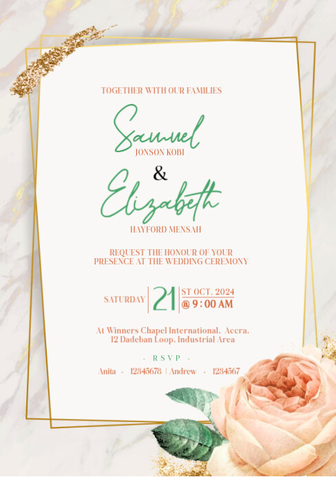 White Professional Wedding Invitation  A5 template