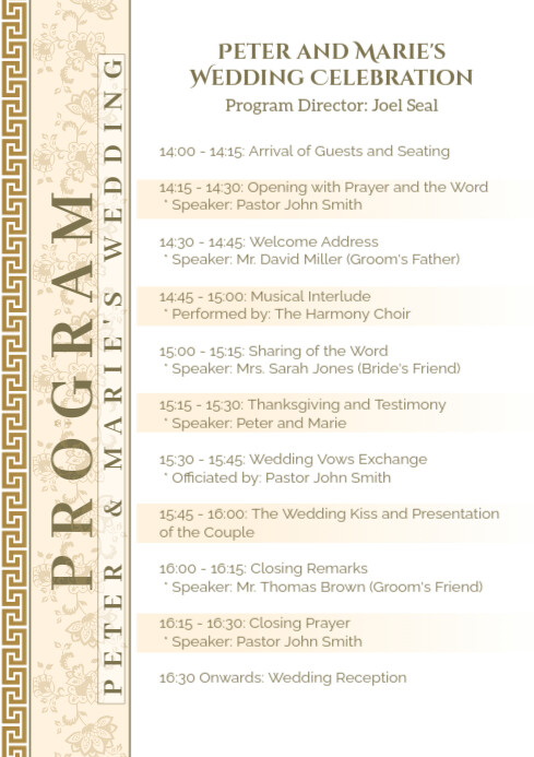 White Professional Wedding Reception Program A4 Template | PosterMyWall