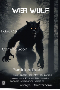 White Professional Werewolf Coming Soon In Horror Movie  Poster template