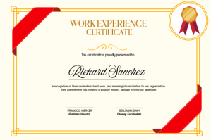 White Work Experience Certificate Etiket Template