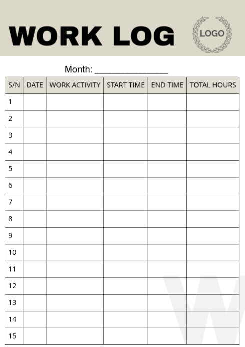 White Professional Work Log A4 template