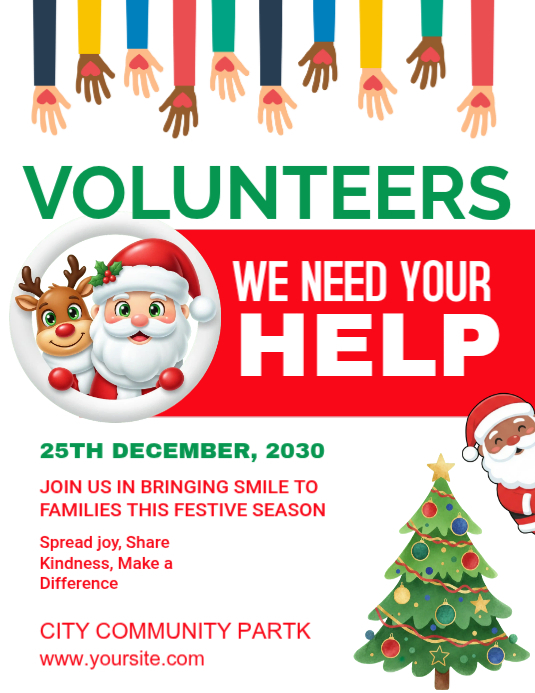 White Professional Xmas Volunteers Help Flyer (us Letter) Template ...