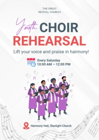 White Professional Youth Choir Rehearsal Invitation Poster Template A6
