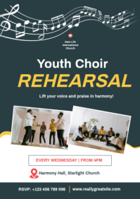 White Professional Youth Choir Rehearsal Invitation Poster Template A2