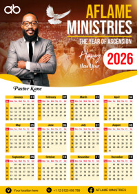 White Professionnel Church Calendar 2026 A3 template