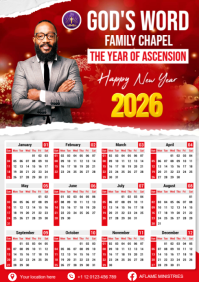 White Professionnel Church Calendar 2026 A3 template