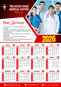 White Professionnel Clinic Calendar 2026 A4 template