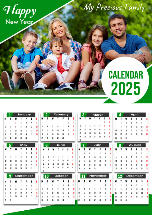 White Professionnel Family Calendar 2025 Template | PosterMyWall
