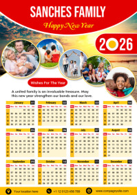 White Professionnel Family Calendar 2026 A3 template