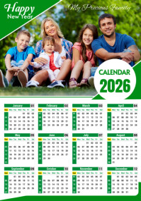 White Professionnel Family Calendar 2026 A3 template