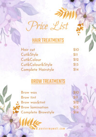 White Purple List-based Price List Hair & Brow Treatments A4 template