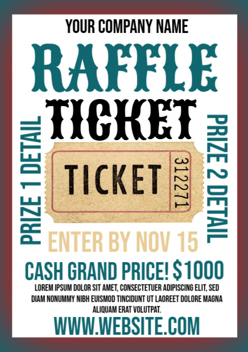 Ticket Raffle Lettering White Raffle Ticket A2 Template | PosterMyWall