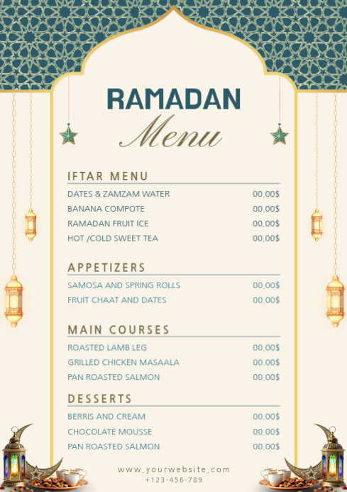 White Ramadan Iftar Menu A4 Template | PosterMyWall