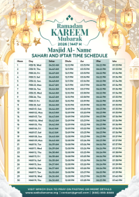 Ramadan Kareem Schedule 2026 Template A4