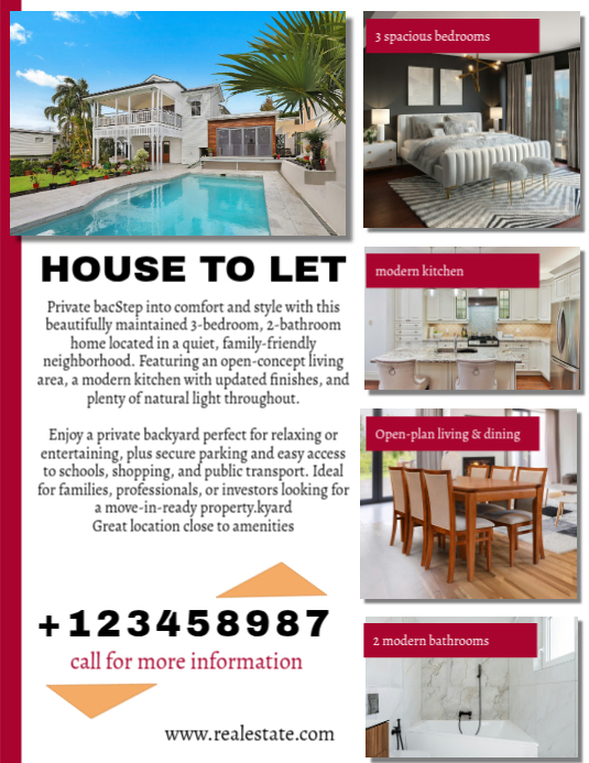 White Real Estate Rental Flyer Template | PosterMyWall