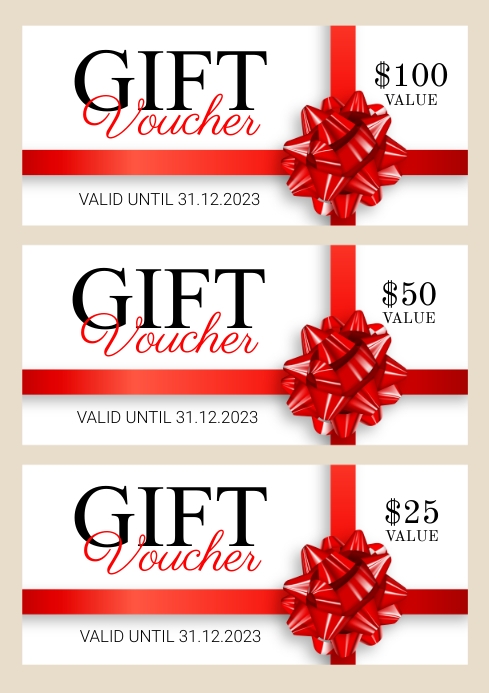White Red Elegant Ribboned Gift Coupon Template | PosterMyWall