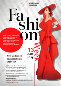 White Red Modern & Minimal Fashion Show  A5 template