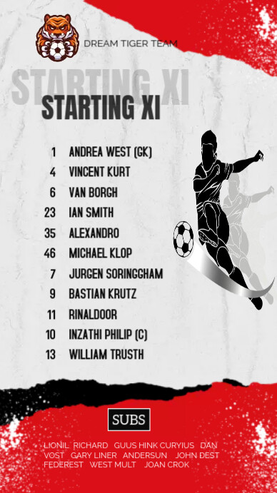 White red starting XI template Instagram Story