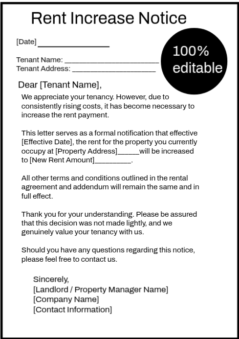 White Rent Increase Notice A4 Template | PosterMyWall