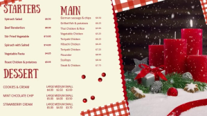 White Restaurant Christmas Display Menu งานแสดงผลงานแบบดิจิทัล (16:9) template