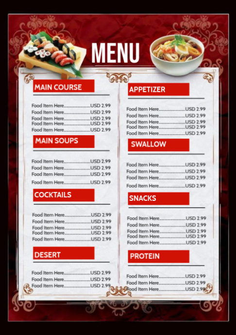 Copy of White Restaurant Menu A2 | PosterMyWall