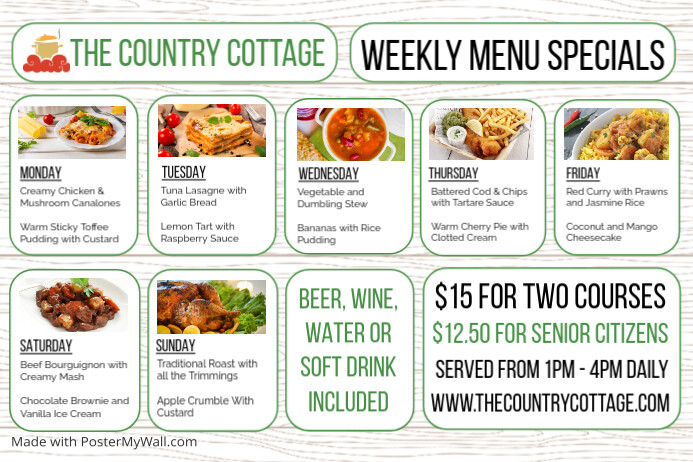 Copy of White Restaurant Weekly Menu Specials Poster | PosterMyWall