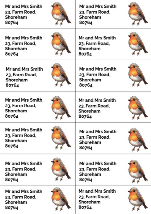 White Robin Christmas Return Address Labels A4 template