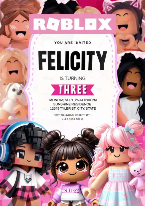 White Roblox Birthday Invitation A4 Template | PosterMyWall