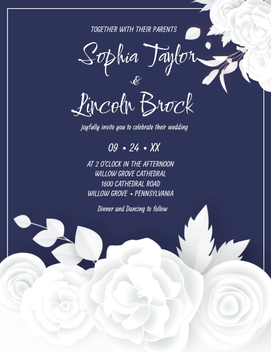 White Rose Wedding Invitation Template | PosterMyWall