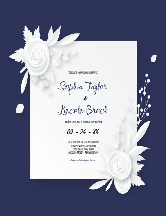 White Rose Wedding Invitation Template | PosterMyWall