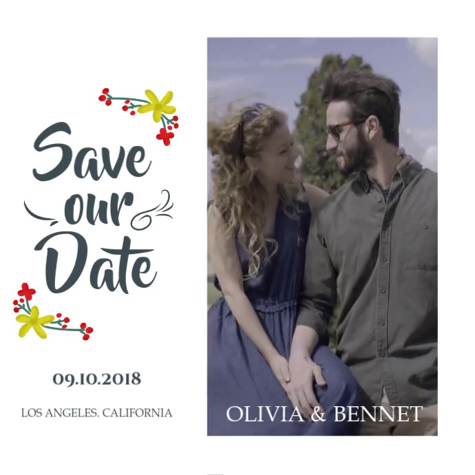 White Save the Date Square Video Template PosterMyWall