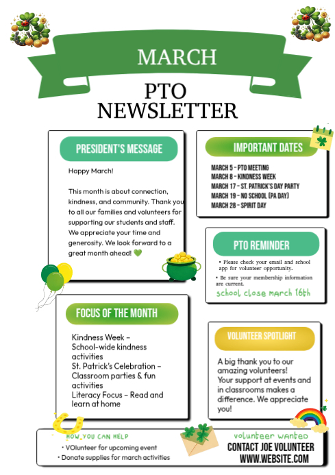 White School PTO Newsletter A4 Template | PosterMyWall