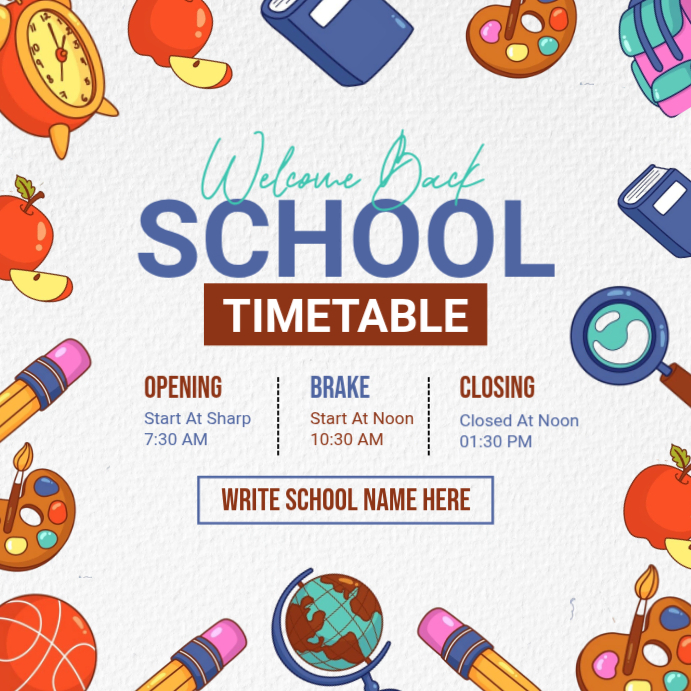 White School Timetable Instagram Post Template | PosterMyWall