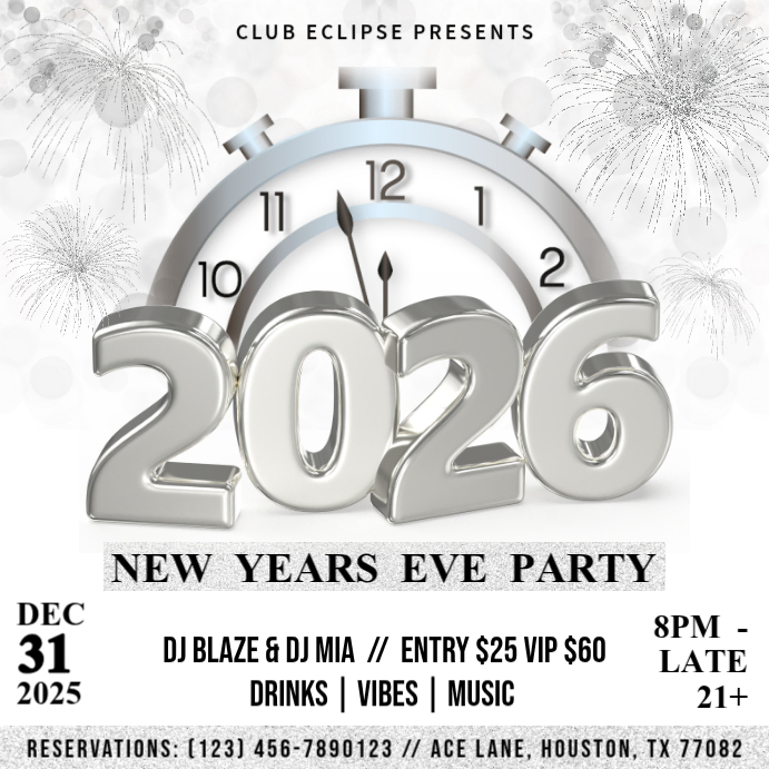 White Silver Modern & Minimal New Year Party Flyer 2026 Instagram Post ...