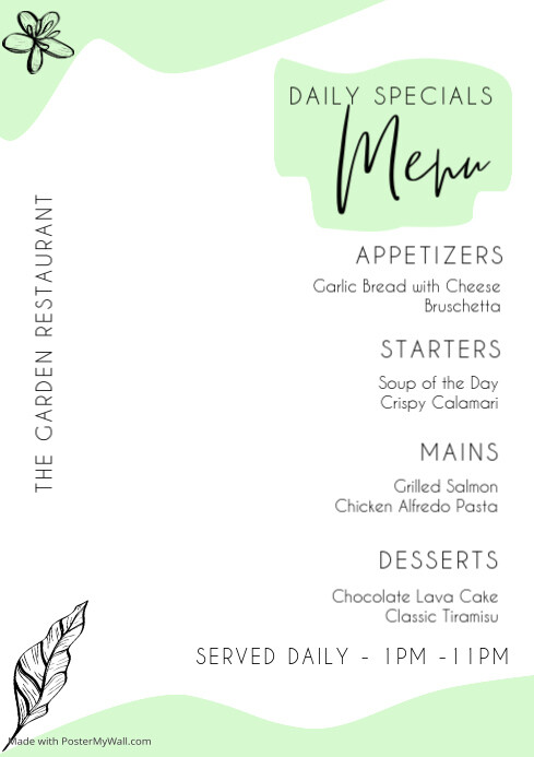 Simple Daily Menu White Simple Daily Special Menu Template A4 | PosterMyWall