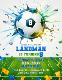 White Soccer Birthday Celebration Flyer Løbeseddel (US Letter) template