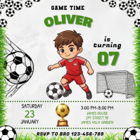 White Soccer Birthday Party Square Carré (1:1) template