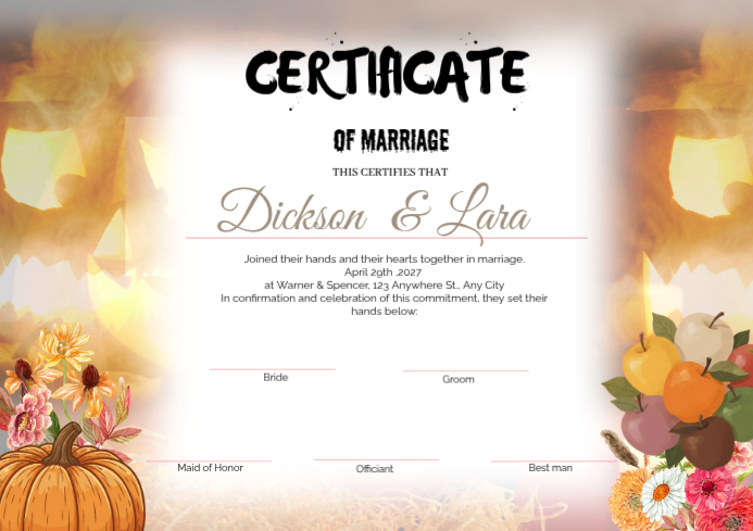 White Spooky Floral Marriage Certificate A3 Template | PosterMyWall