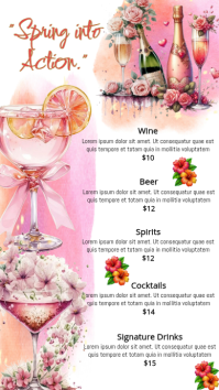White Spring bar Drink Menu Digital Display template