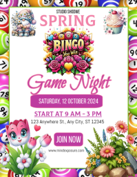 White Spring bingo Game Night Flyer template