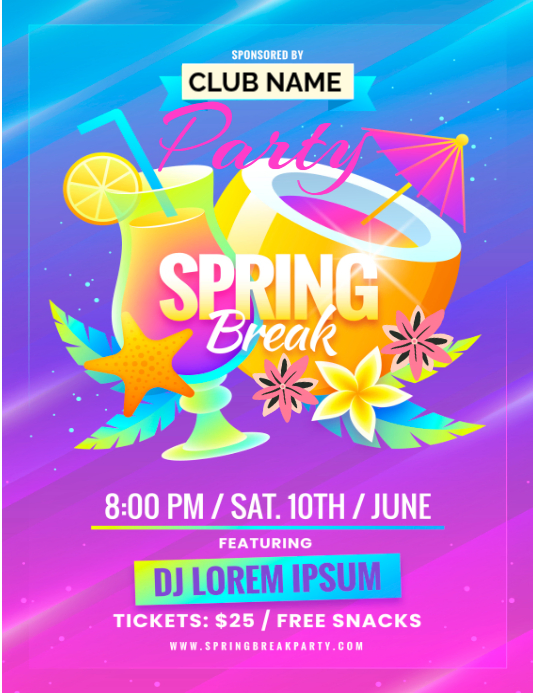 Copy of White Spring Break Club Party Invitation Flyer (us Letter ...