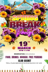 White Spring Break Party Flyer Design Poster template