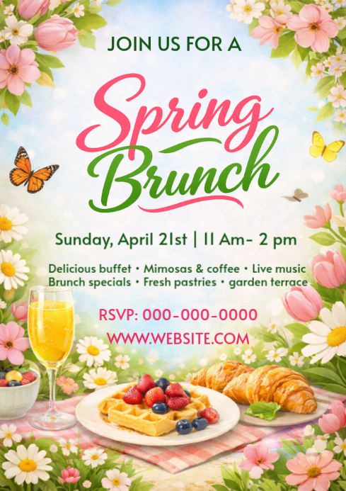Spring Into Spring Lunch Flyer White Spring Brunch Flyer A4 Template | PosterMyWall