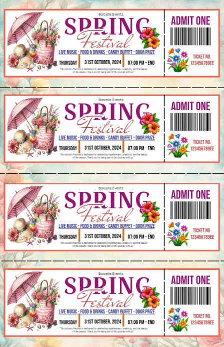 Spring Tickets Auction White Spring Festival entry Ticket Tabloid Template | PosterMyWall